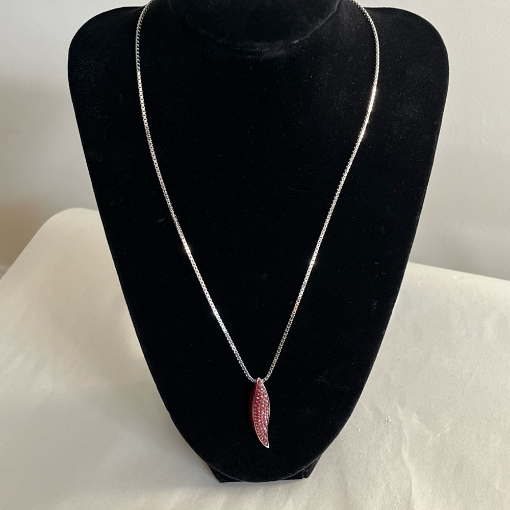 Swarovski Red Crystal Enamel Silver Tone Box Style Chain Pendant Necklace EUC - Picture 11 of 15